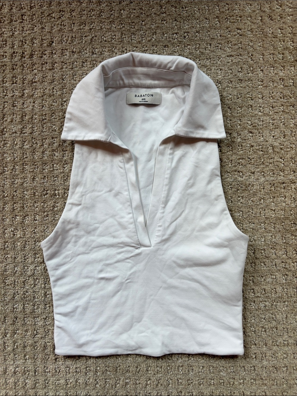 Babaton White Sleeveless Polo V-Neck Tank